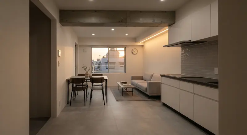 築古マンション(コンパクト)のLDKをシンプルモダンに。白基調の壁が主役。