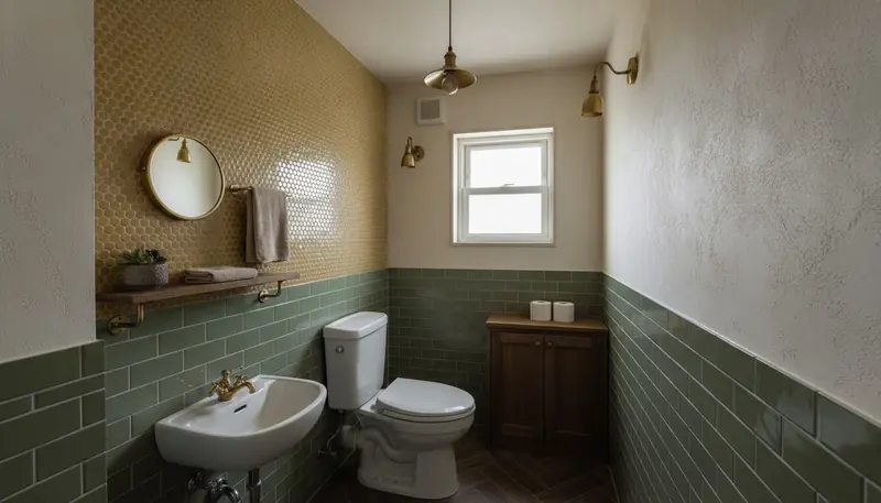 賃貸・コスト重視のトイレをヴィンテージ・カフェ風に。真鍮の水栓が主役。