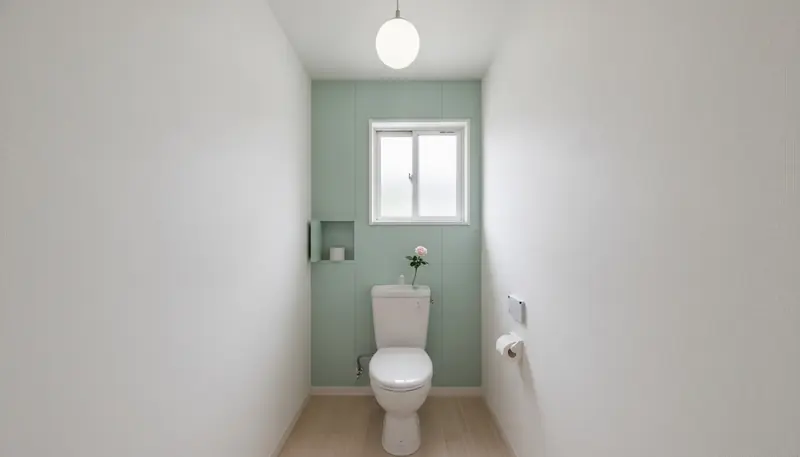 賃貸・コスト重視のトイレをかわいいに。淡いピンクまたはミントの壁一面が主役。