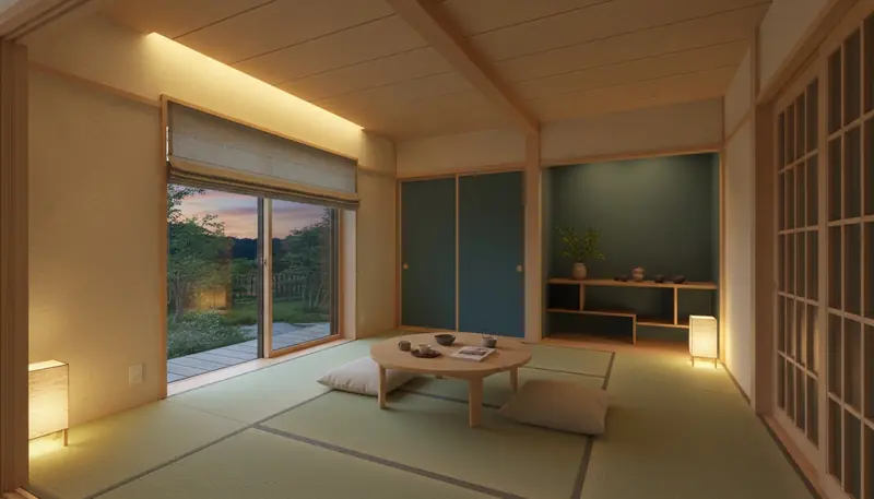平屋の和室を癒しに。淡い木の床が主役。