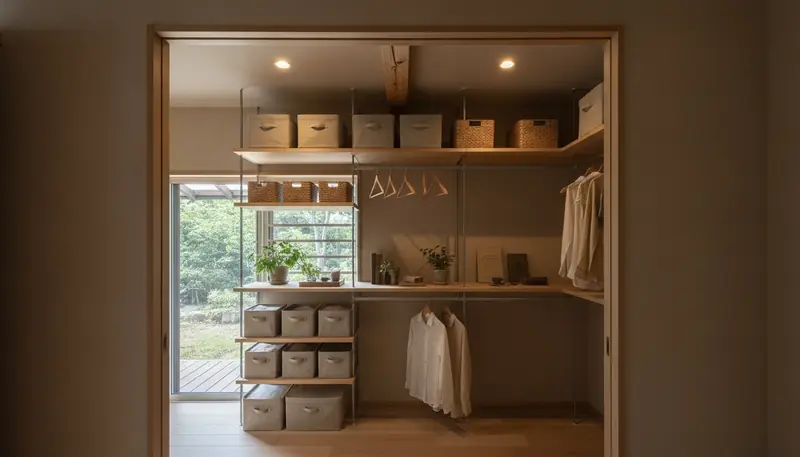 平屋の収納を癒しに。淡い木の床が主役。