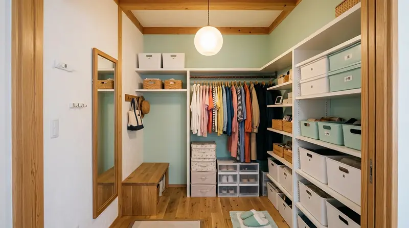 戸建て(広め)の収納をかわいいに。白い塗り壁が主役。