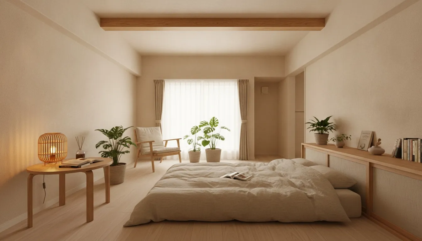 築古マンション(コンパクト)の寝室を癒しに。淡い木の床が主役。