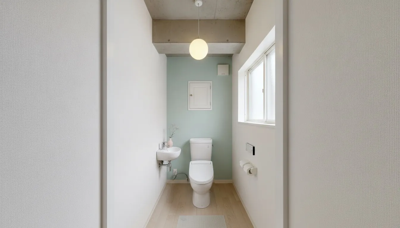 築古マンション(コンパクト)のトイレをかわいいに。淡いピンクまたはミントの壁一面が主役。