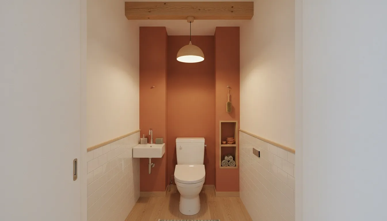 団地のトイレを北欧ナチュラルに。テラコッタのアクセントが主役。