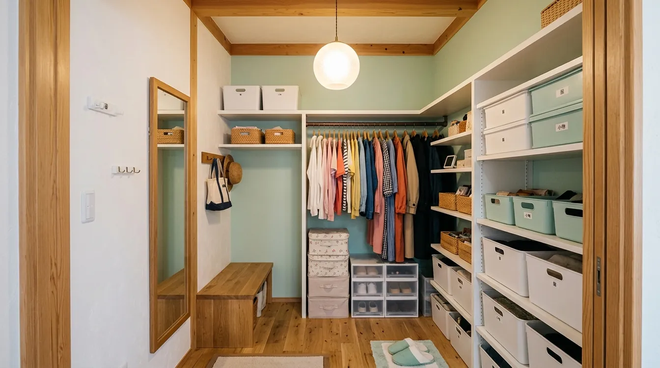 戸建て(広め)の収納をかわいいに。白い塗り壁が主役。