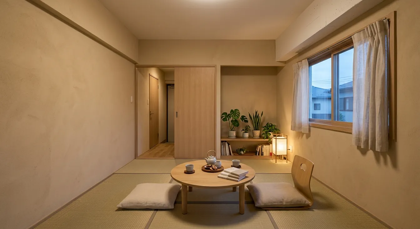 築古マンション(コンパクト)の和室を癒しに。淡い木の床が主役。